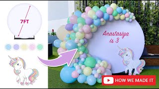 Unicorn party | Pastel colors balloons | Round backdrop with balloon garland