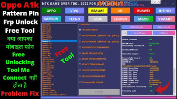 Oppo A1K Hard Reset Pattern  Frp Unlock, MTK Game Over Tool ,All Oppo Vivo Xiaomi Realme Unlock Tool