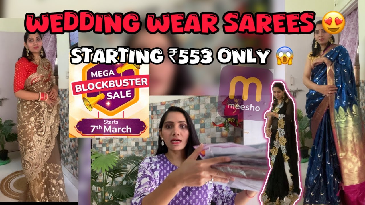 *MEESHO* saree haul starting ₹553😍| wedding/ partywear saree, jewellery haul | #meesho #mahasale 