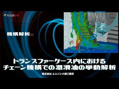 機構解析と粒子法の連成でチェーン機構の潤滑油挙動を解析！ユニバンス様ご提供モデル