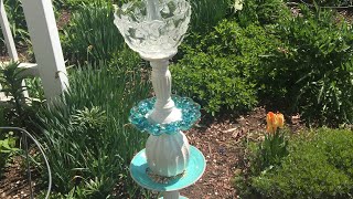 Beautiful glass homemade birdbath!