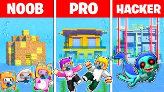 Minecraft NOOB vs PRO vs HACKER UNDERWATER LUCA HOUSE BUILD CHALLENGE! (LANKYBOX vs. SEA MONSTERS!)