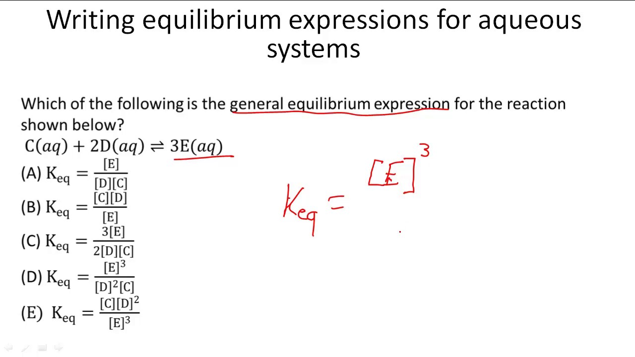 Writing equilibrium expressions for aqueous systems