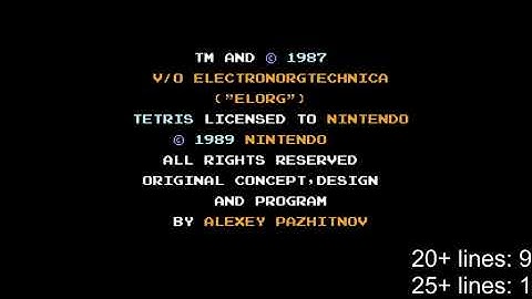 NES Tetris no rotation lvl0 start 27 lines [Former World Record]