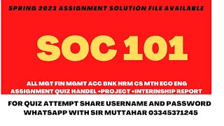 Soc 101 Assignment Solution Spring 2023