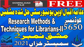 5650 AIOU Solved Assignments No. 2 | RESEARCH METHODS & TECHNIQUES FOR LIBRARIANS-II |