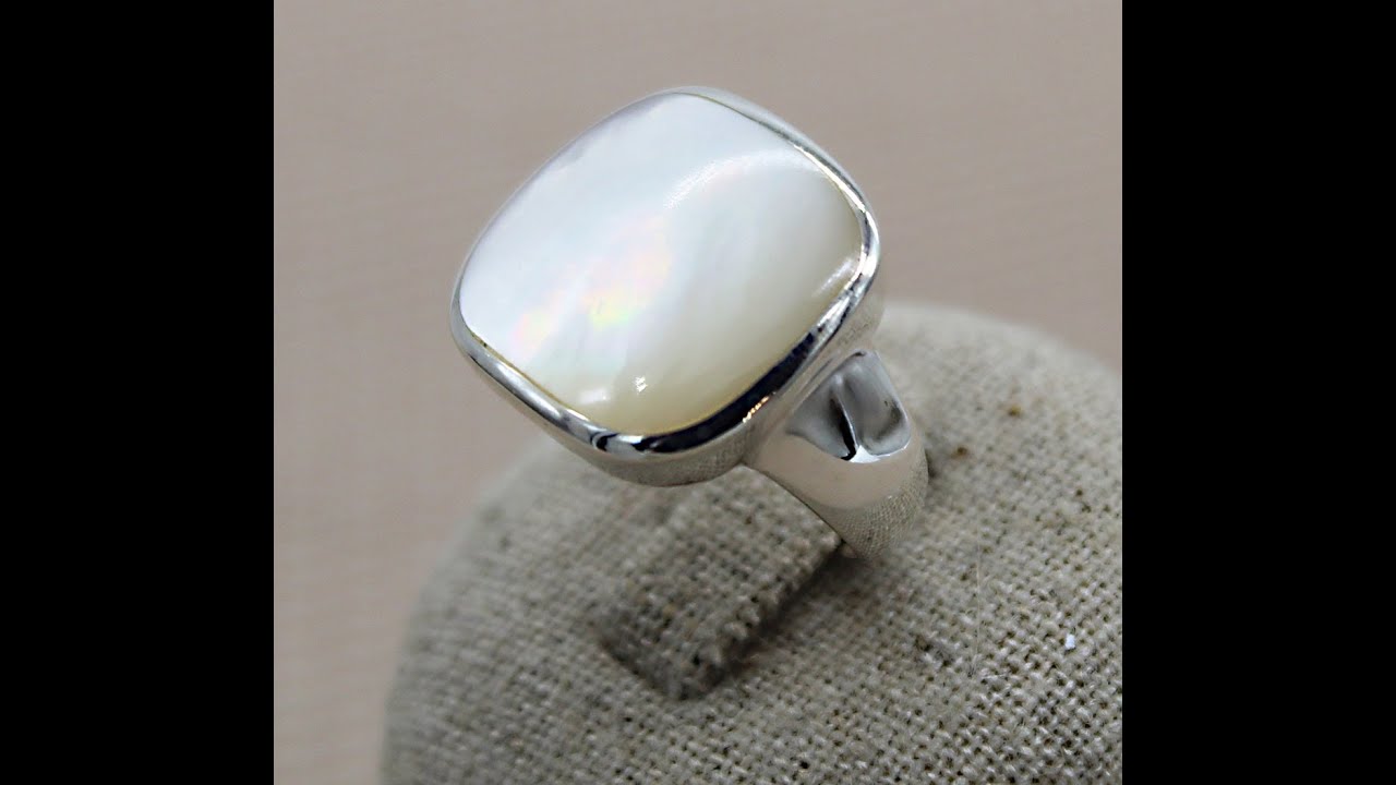 Bague Coquille Blanche, Véritable Nacre, Bague Argent 925, Bague Coquillage