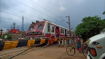 Furious Speedy Pink ICF Medha EMU Local Quickly Accelerated Moving Through Out Busy Railgate