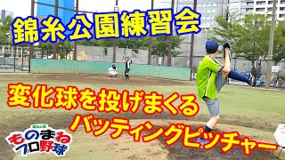 錦糸公園練習会フリーバッティングで変化球を投げまくるピッチャー！錦糸公園ものまねプロ野球