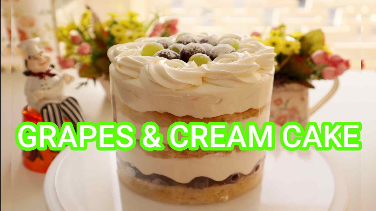 FRESH GRAPES and CREAM CAKE Eggless I The KOREAN Style 