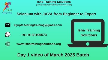 Selenium with Java Day 1 Video On 19th march 2025.Call or WhatsApp us on +91-9133190573 to Enroll