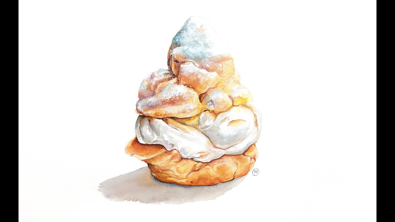 Cream Puff in Watercolors Painting Tutorial - YouTube