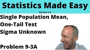 Statistics Module 9 V2 - Single Population Mean, One Tail Test, Sigma Unknown, Problem 9-3A