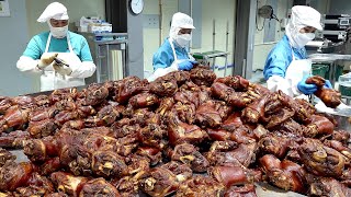 โรงงานผลิตขาหมูตุ๋นเกาหลีที่น่าทึ่ง กระบวนการผลิตตีนเป็ดหมูจำนวนมาก
