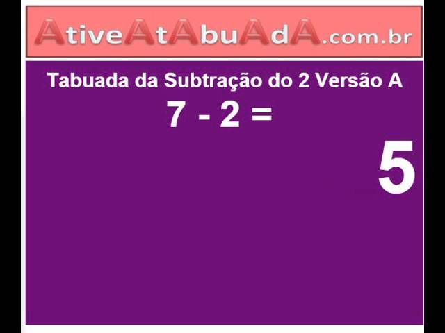 Tabuada de Subtração do 2