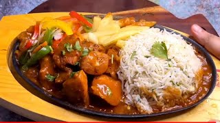 Grilled Chicken Sizzler With Garlic Pepper Sauce And Garlic Rice| Delicious Chicken Sizzler Recipe