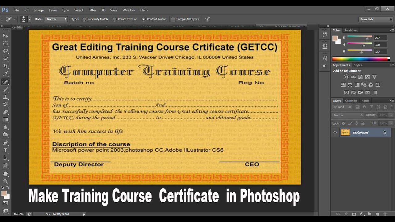 How to create a training course certificate in photoshop easily ...