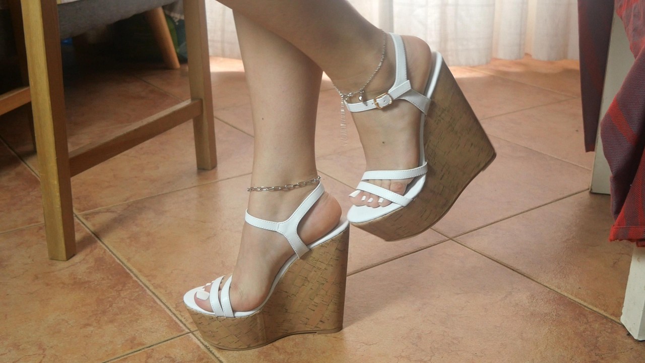 SHEIN Try On -  Cork Wedge Sandals with White Straps