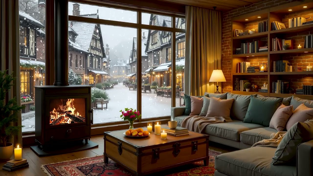 Уютная зимняя джазовая фортепианная музыка ❄️🔥 Утренний снегопад и звуки камина - Кофе