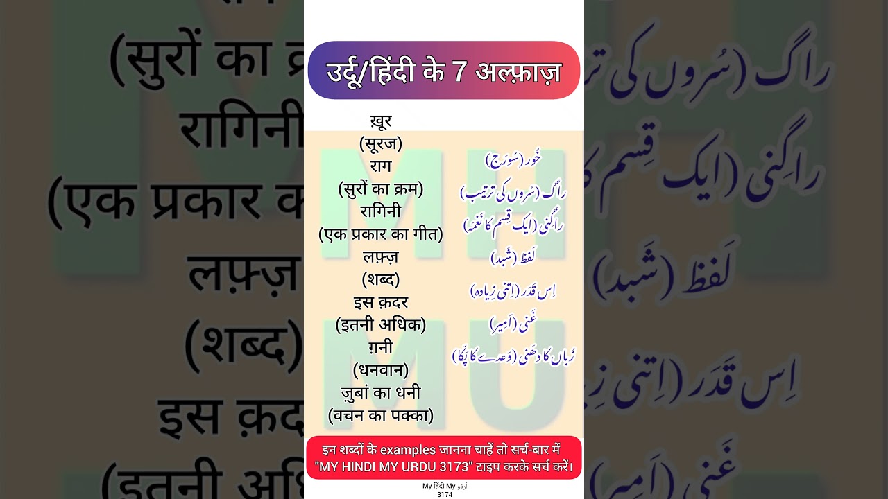 Urdu Hindi Dictionary 3174 | Khoor | Rag | Ragini | Is qadar | Ghani | Lafz | Zuban ka dhani | MHMU