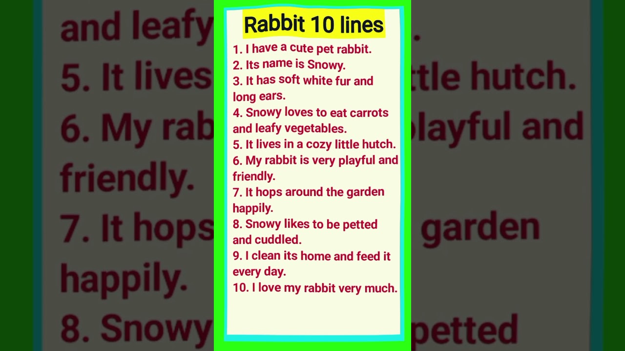 10 lines on my pet rabbit | My Pet Eassy in English,My Pet Rabbit 10 lines in English  