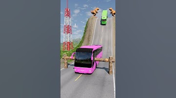 Capsule Bus & Dumper Truck vs Log Trap #26 #beamngdrive #shorts