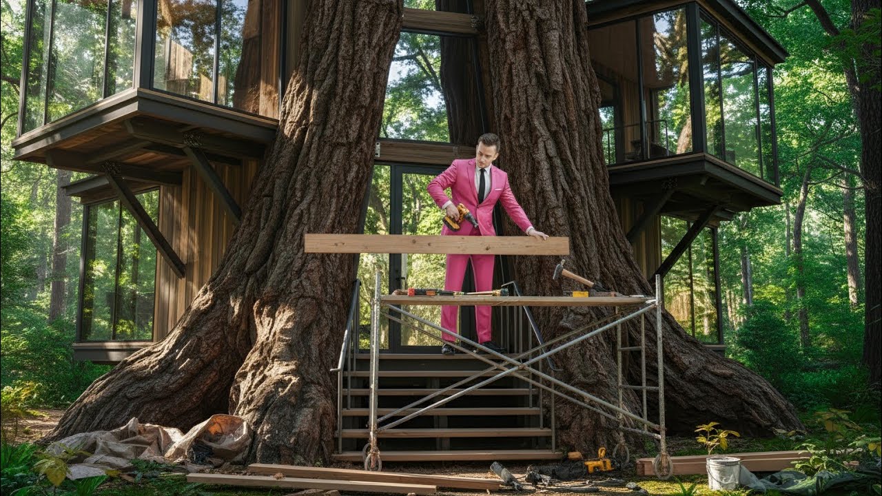 Building a house in the forest (ASMR) A madman turned a tree into a house