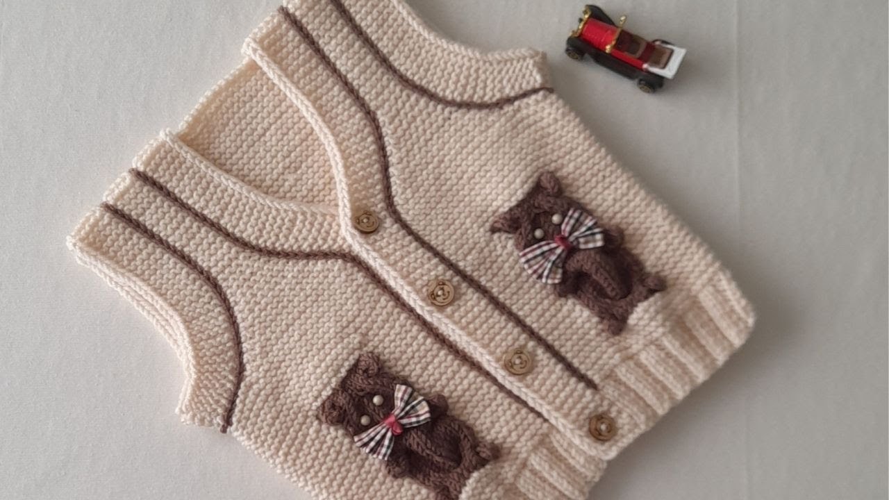 Ayıcık Figürlü Bebek Yeleği                                        #baby #knitting #madenin_elemeği