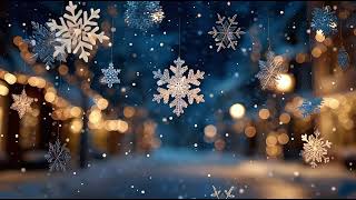 4K (With Music) Christmas Party Background Video | Snowy Winter Street with Festive Lights