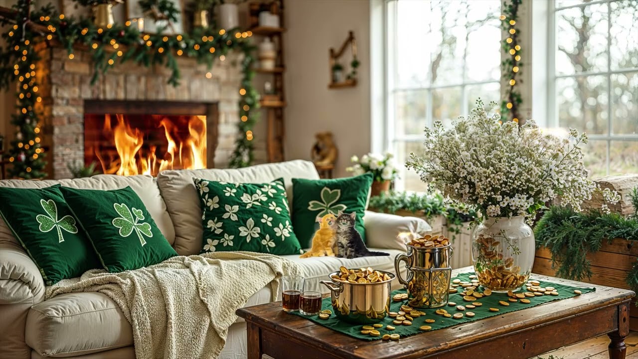 Dreamy St. Patrick’s Day Jazz ☘️ Magical Irish Night | Soft Dreamy Jazz & Glowing Fireplace Ambience