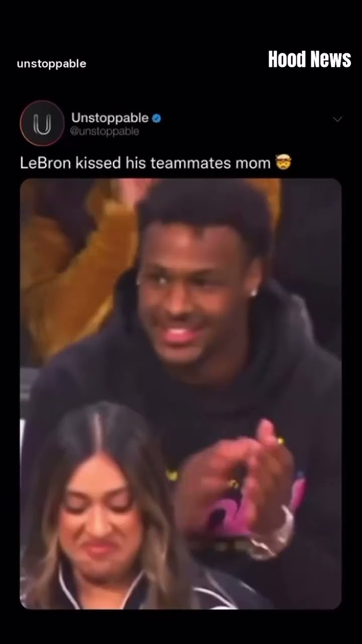 He kissed his teammates mom #hoodnews #lebronjames #bronnyjames #brycejames #kiss #sports #xo #omg