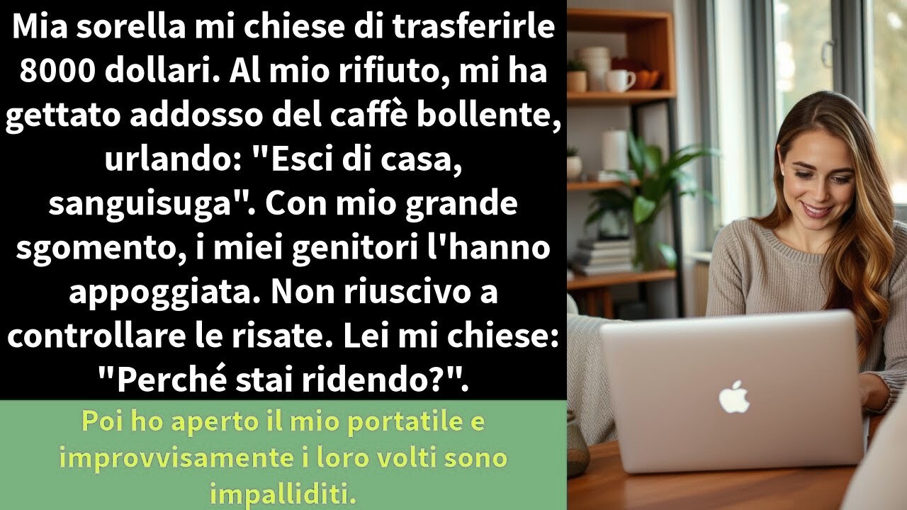 Mia sorella mi chiese di trasferirle dei soldi  Io mi rifiutai e lei mi versò addosso del caffè