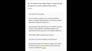 Oyna eğlen öğren projesi veli son anket değerlendirme ve analizi