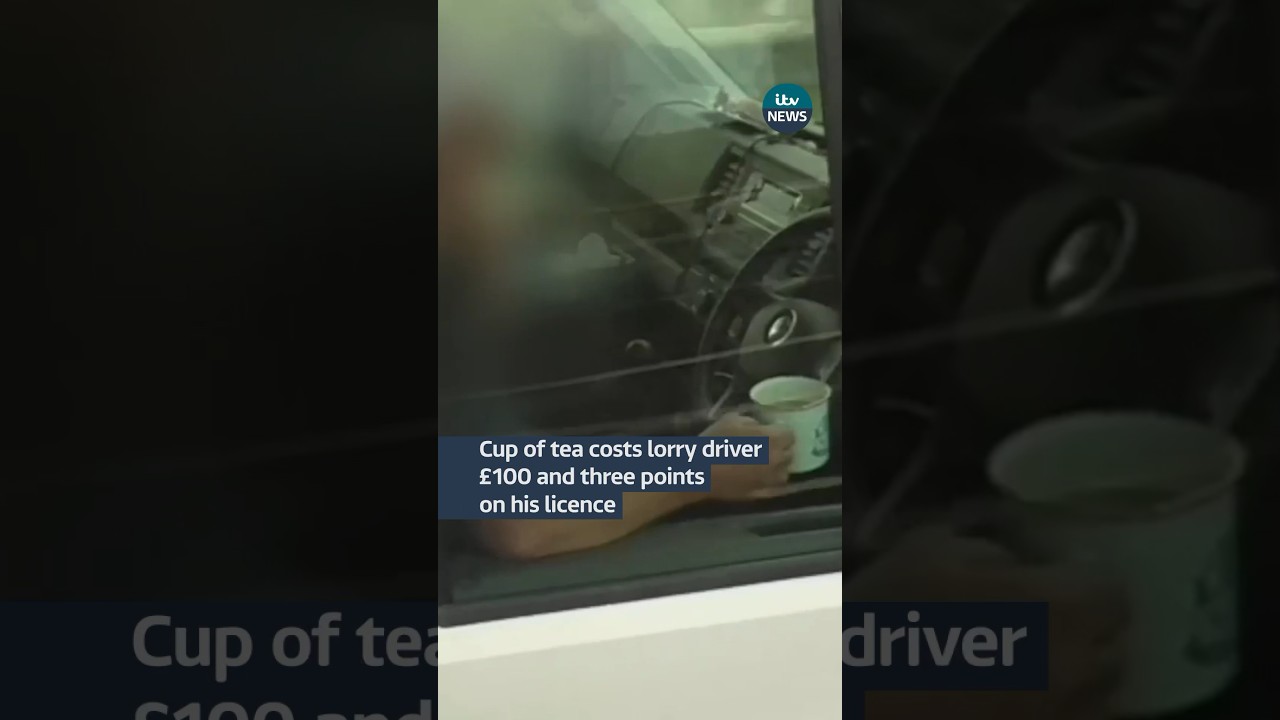 Lorry driver caught sipping tea on the motorway 