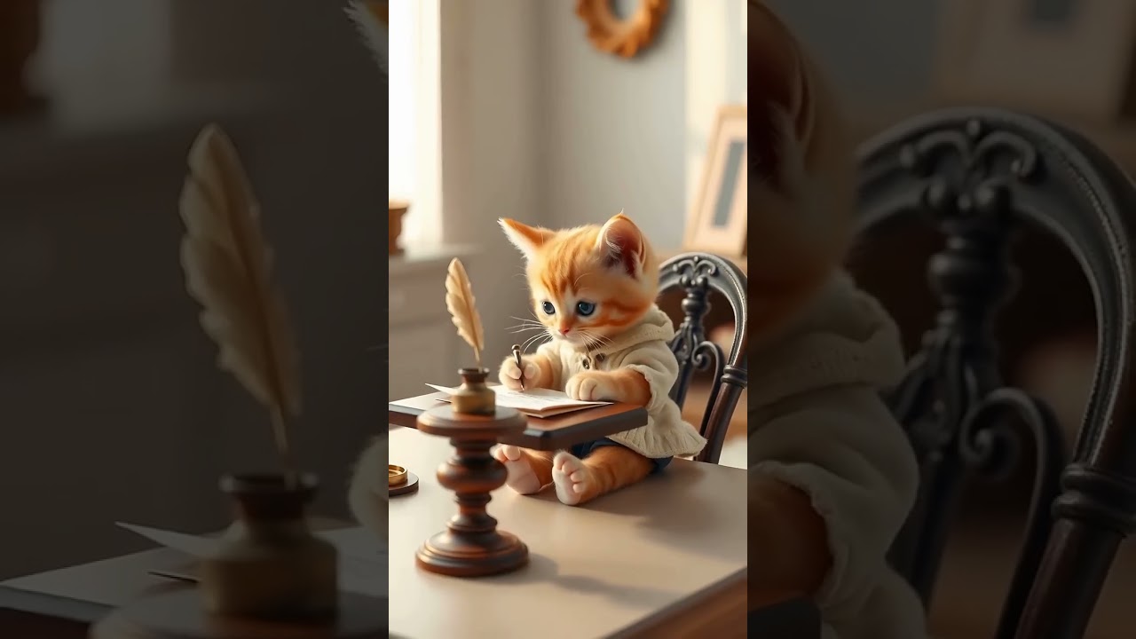 😼🖊Adorable Kitten Writing a Story 🐾 | Cute Cat Writer ASMR 