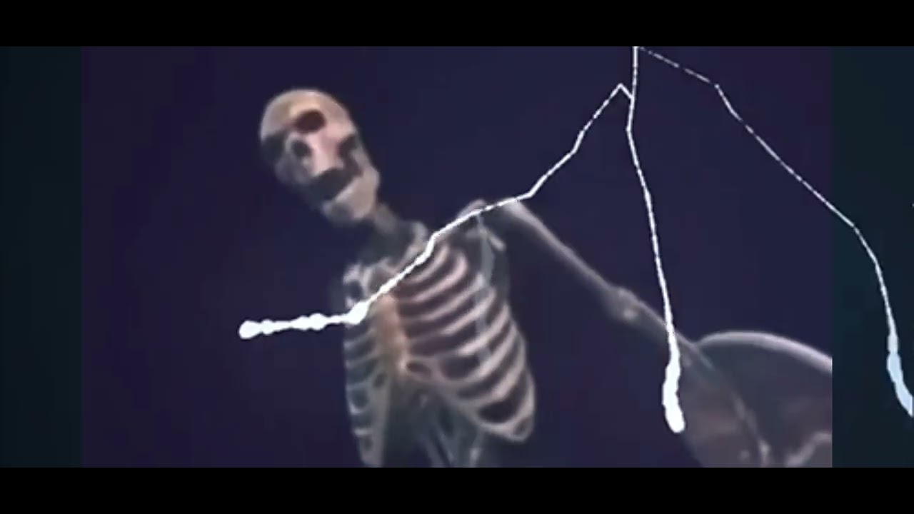 Skeleton banging on a shield.