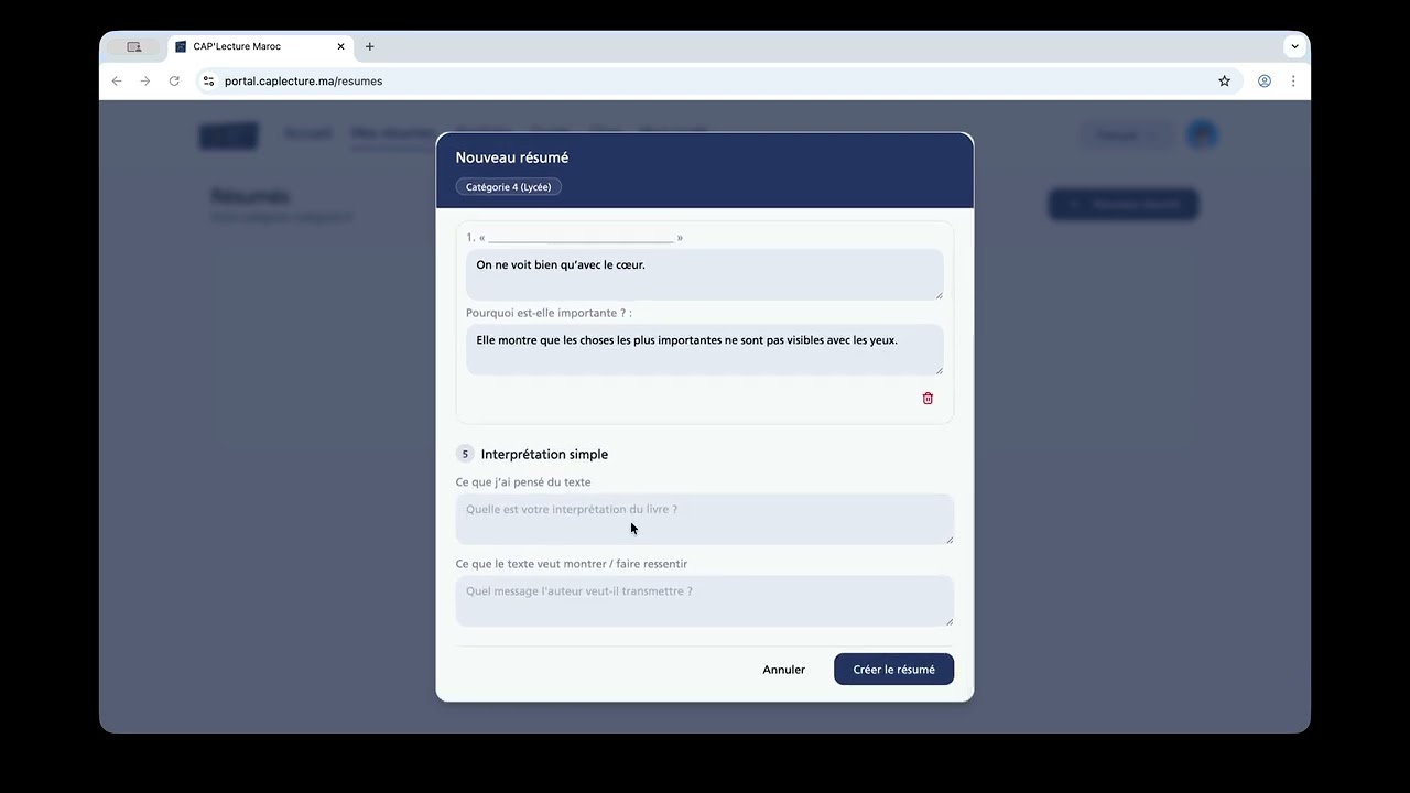 Accès au résumés et création et validation d’un résumé