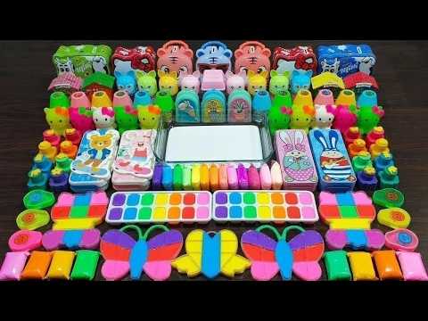 Rainbow clay ! Mixing random things into homemade slime ! Satisfying slime videos !!!