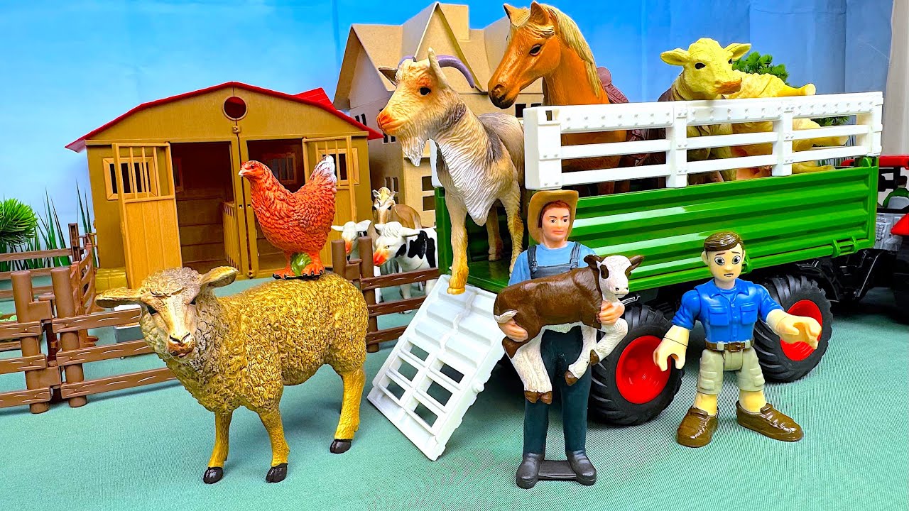 Диорама «Ферма: Маленький мир» | 3 трактора перевозят сельскохозяйственных животных! Коровы, свин...