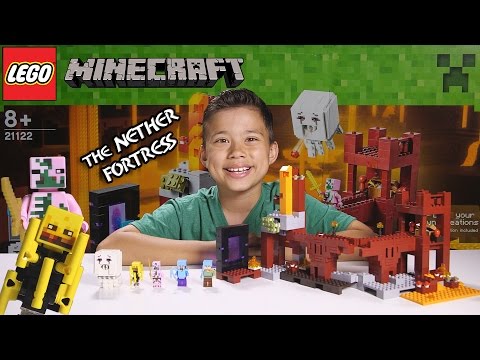 YouTube thumbnail: THE NETHER FORTRESS - LEGO MINECRAFT Set 21122 - Unboxing, Review, Time-Lapse Build