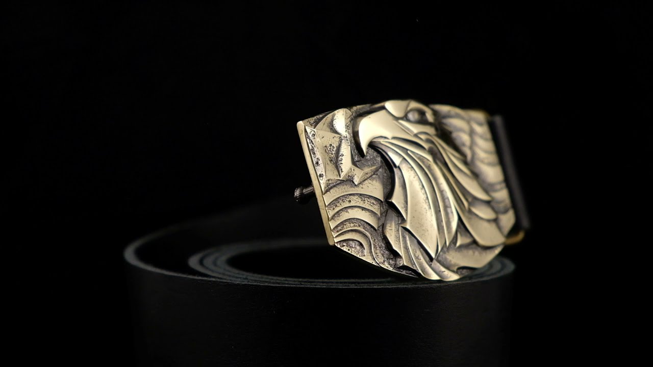 Leather belt with brass buckle "Bald eagle". Шкіряний ремінь "Білоголовий орлан".