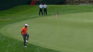 Tiger Woods’ chip lips out on No. 18 at The Greenbrier