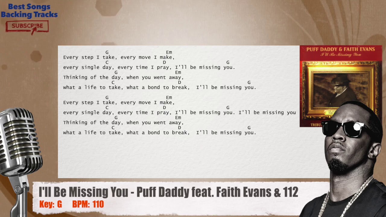 🎙 I'll Be Missing You - Puff Daddy feat. Faith Evans & 112 Vocal Backing Track with chords and lyric