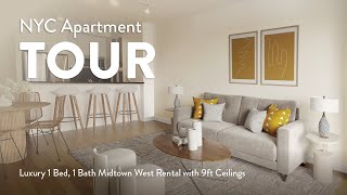 NYC Apartment Tour: Luxury 1 Bed, 1 Bath Midtown West Rental with 9ft Ceilings (Emerald Green, 2111)