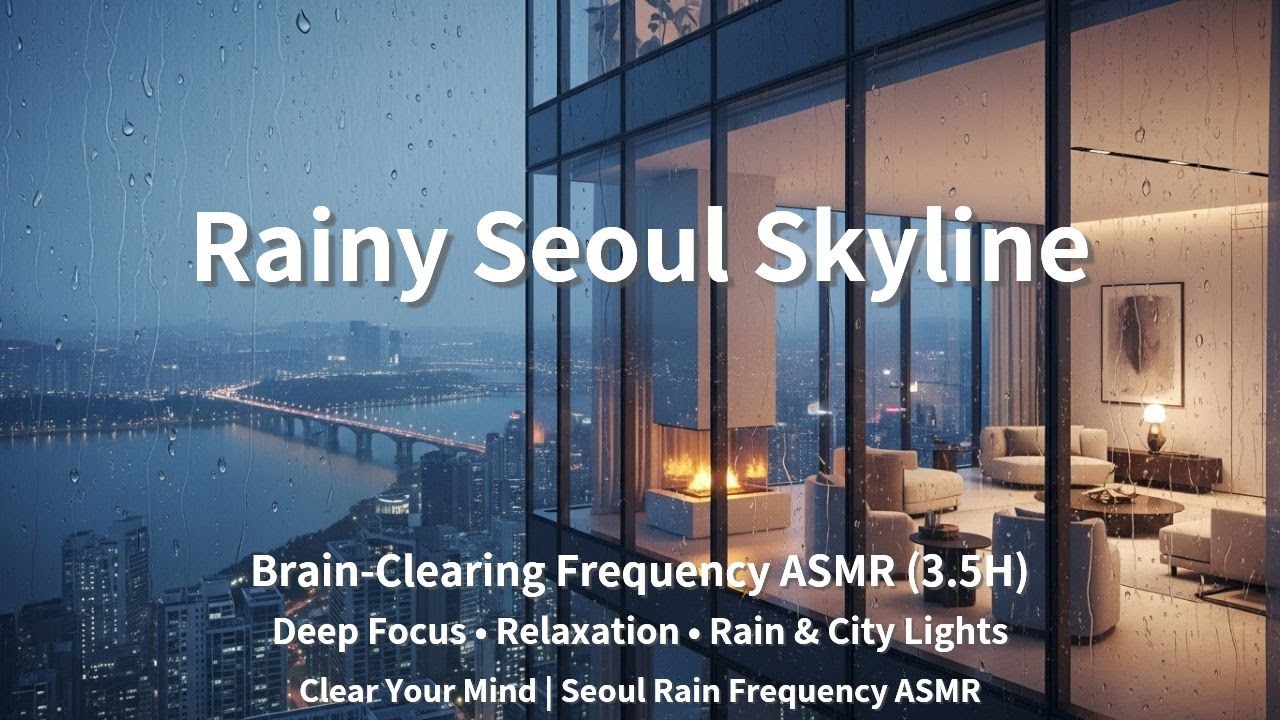 Rainy Seoul Skyline 🌧️ Brain-Clearing Frequency ASMR | 3.5 Hours of Deep Focus & Relaxation