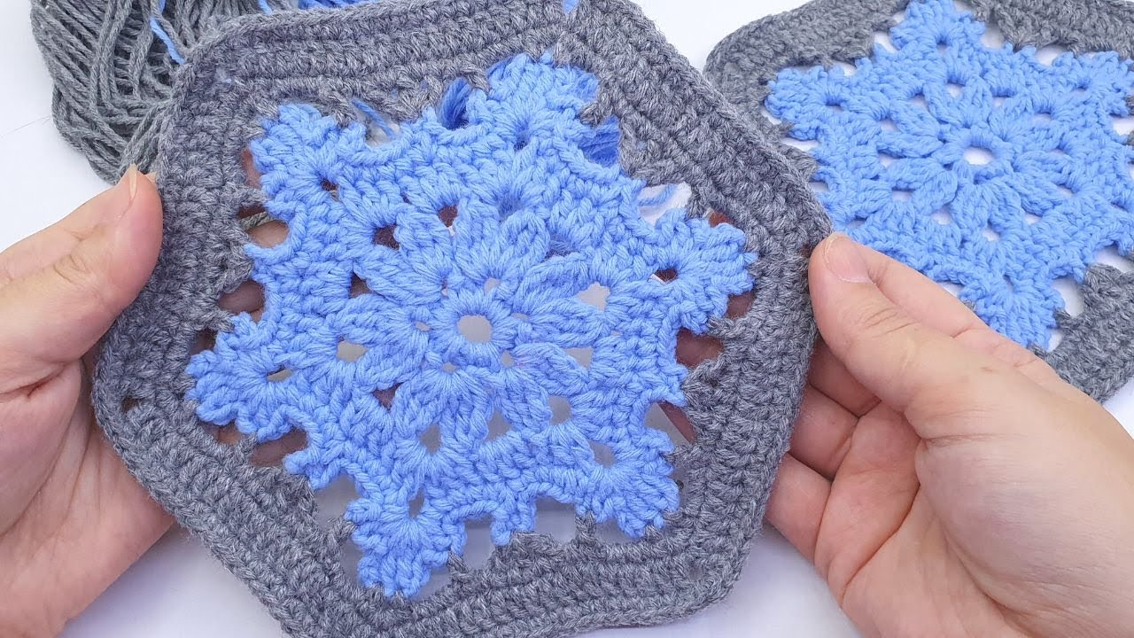 Snowflake Granny Hexagon | Crochet Christmas granny hexagon | crochet granny snowflake