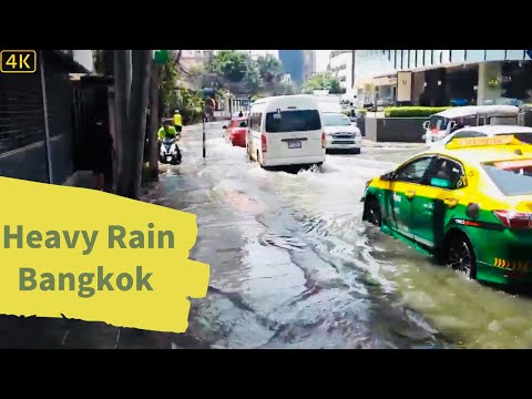 Walking in the Heavy Rain curation  Flooded Roads in Bangkok Thailand Oct 2020