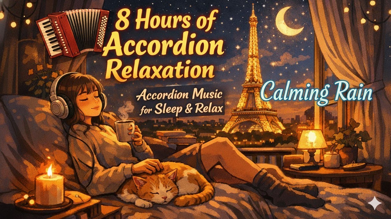 8 Hours Accordion Sleep Meditation 🌙 | Gentle Music Fades After 10 Minutes for Deep Sleep