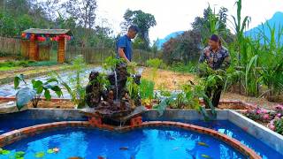 COI harvests bamboo shoots and ornamental plants to bring back and plant around the pond.