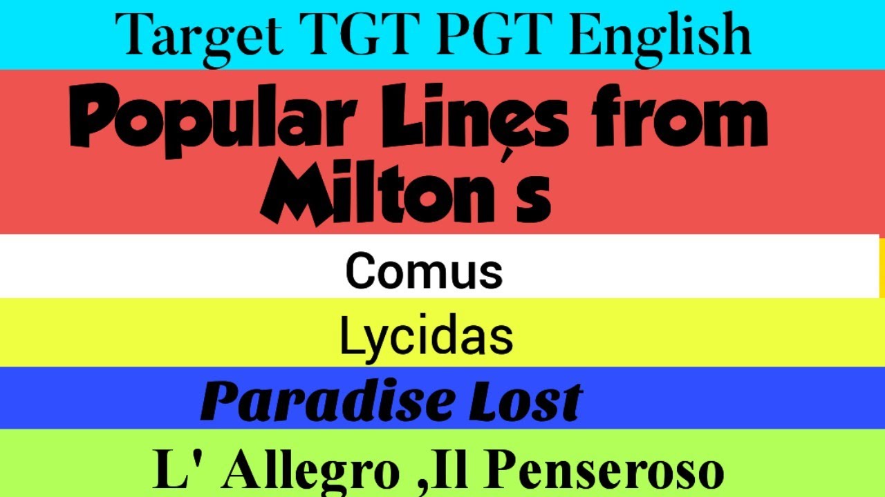 Important Quotes | Milton's Works | Popular Lines | UP TGT PGT LT English | English Literature | Tgt